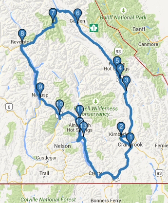 BC hot springs circle route map