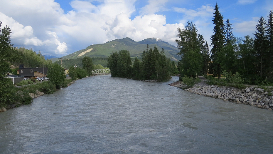 Kicking Horse River at full spring flow stage in Golden